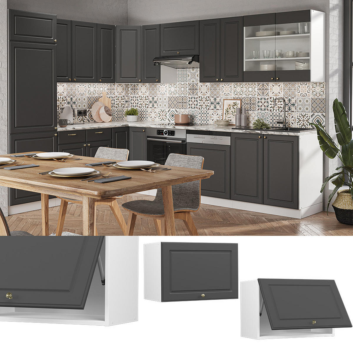 HÄNGESCHRANK Fame-Line Anthrazit-Gold 60 cm Flach - Anthrazit/Weiß, Holzwerkstoff (60/40/34.1cm) - Vicco