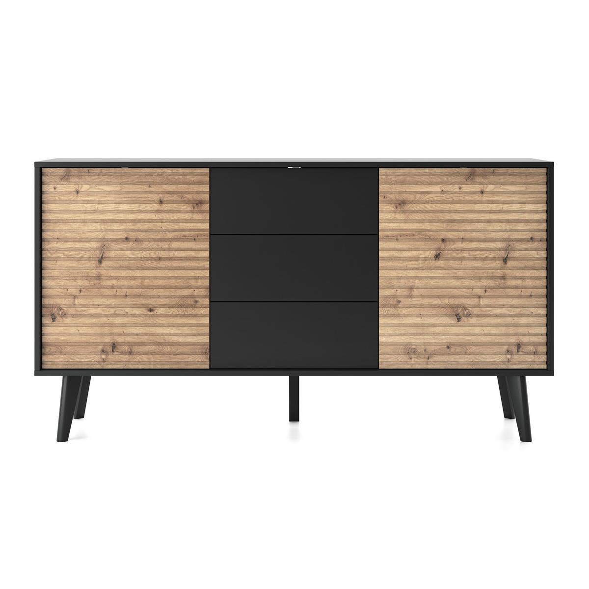 SIDEBOARD VILLETTA 154/83/39 cm mit 3 Schubladen 2 Türen Schwarz - Schwarz/Eiche Artisan, Holzwerkstoff (154/83/39cm) - MASSENO