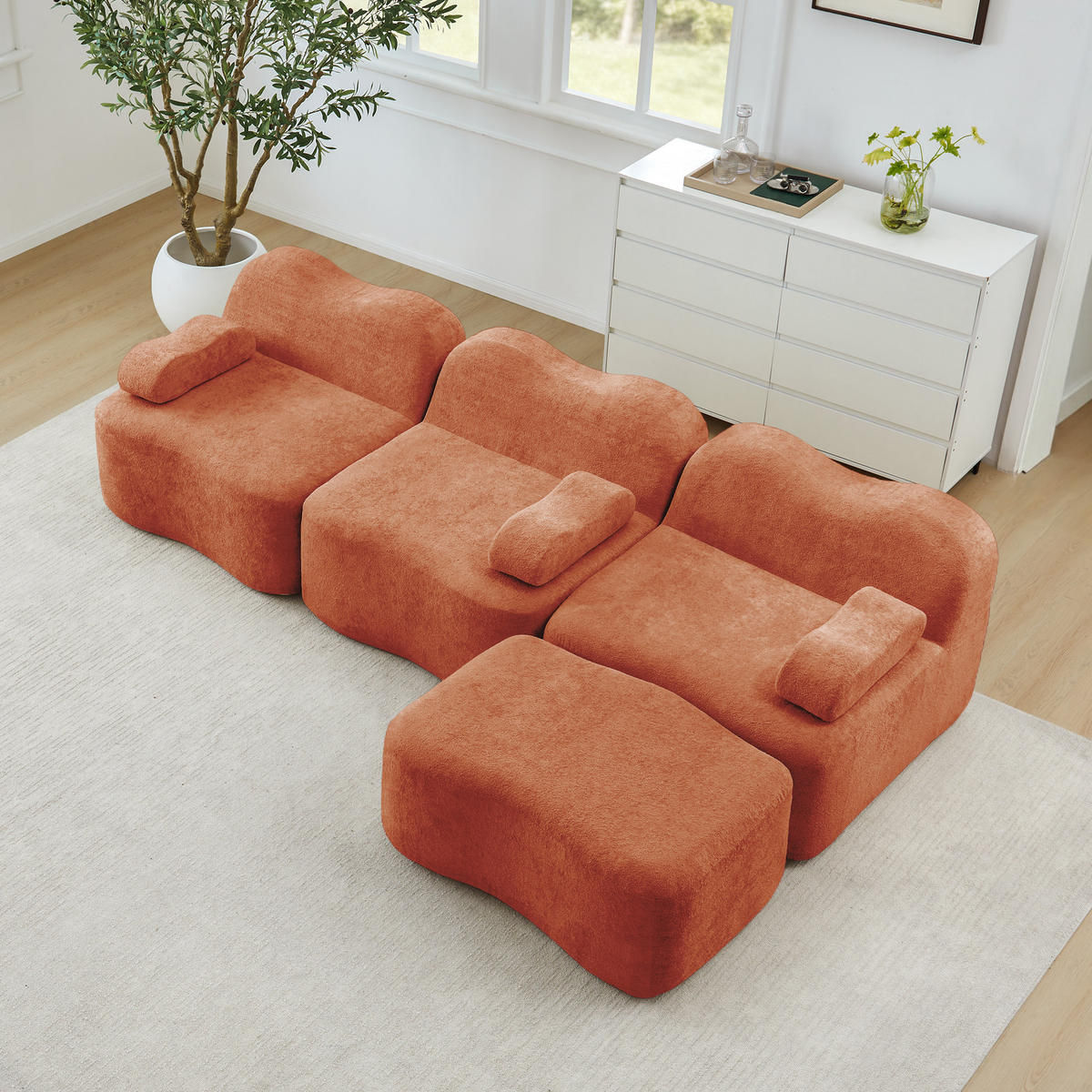ECKSOFA 288x167x70 cm aus Samt rahmenlos modular mit 1 Ottoman, orange - Orange, Textil (167/288cm) - Luhomfu
