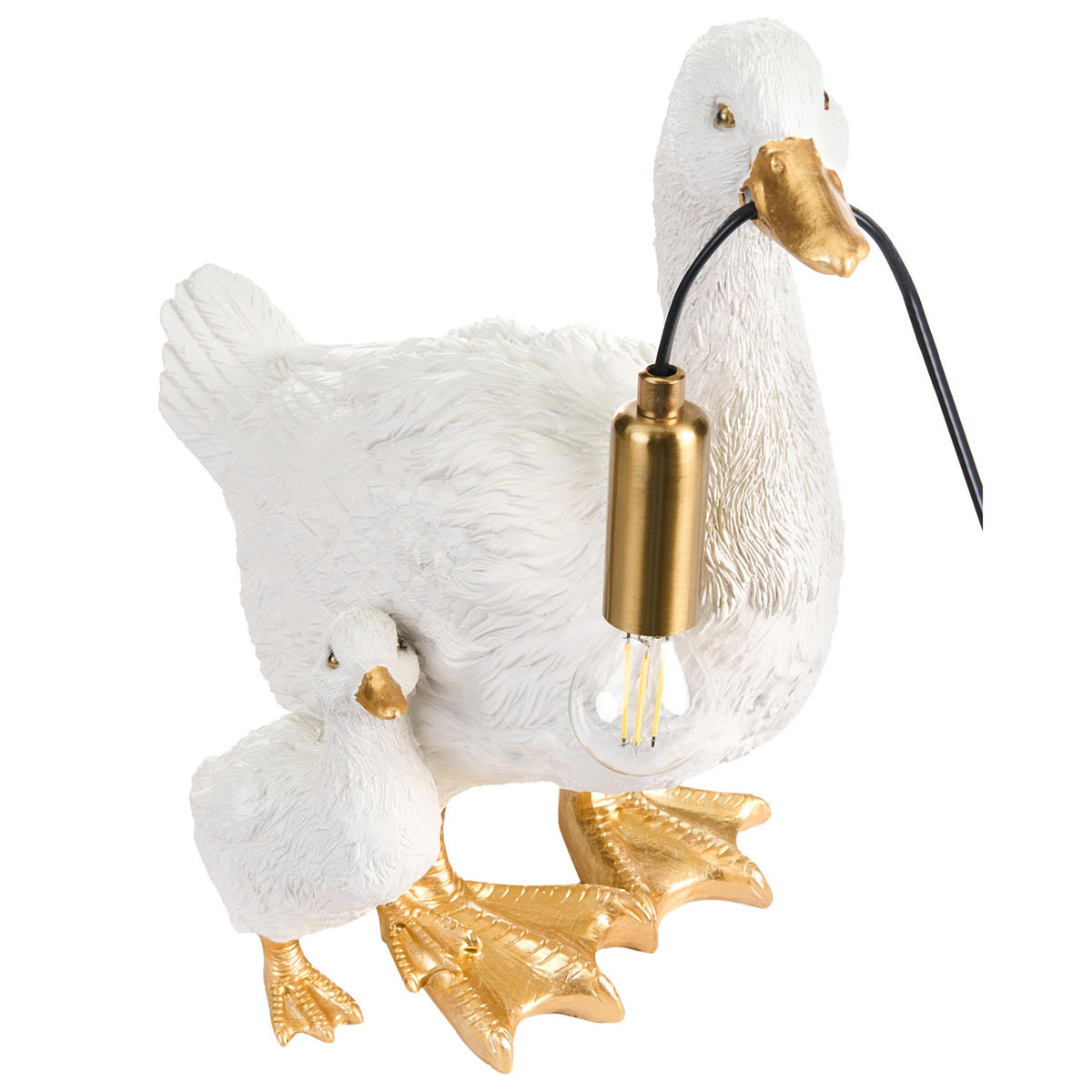 TISCHLAMPE Ente Weiß Daffy - Messingfarben/Goldfarben, Kunststoff (33/21/40cm) - Beliani
