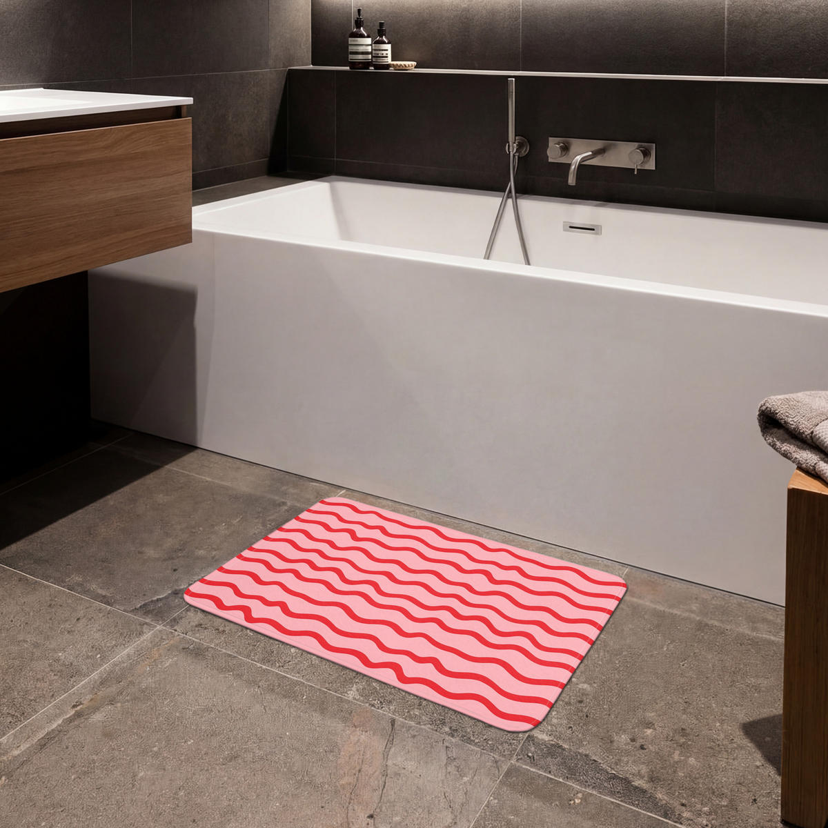 KÚPEĽŇOVÁ PREDLOŽKA Hravé - vzor - červená 60x40 cm - ružová, textil/plast (60/40cm) - OnlyWow