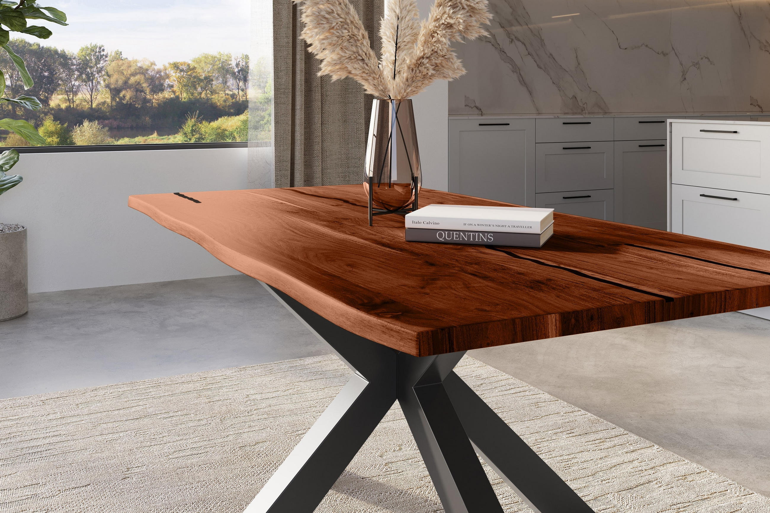 Thumbnail - SAM Esstisch, Braun, Holz, Echtholz,Akazie, Rechteckig,Quadratisch, Sternfuß, 160x77x85 cm, Esszimmer, Tische, Esstische