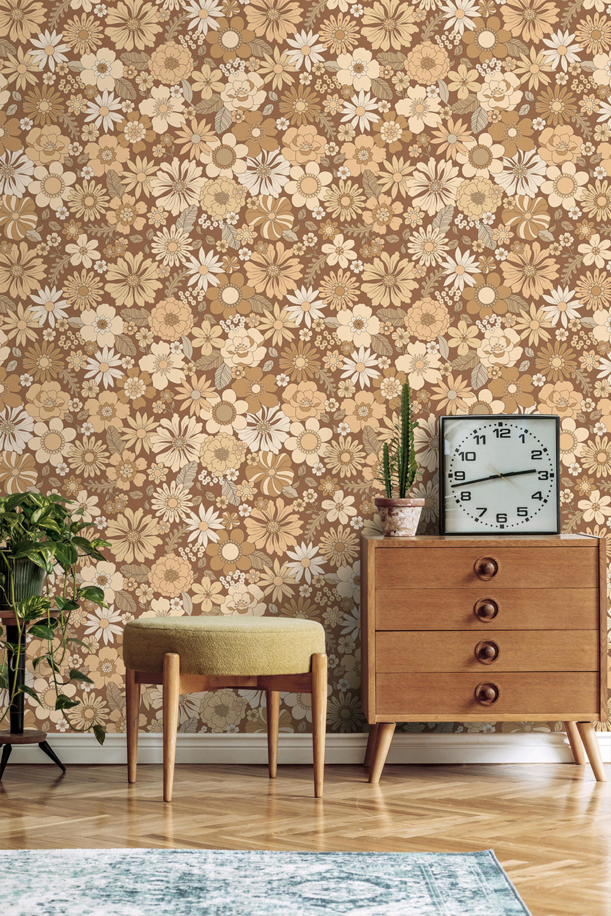 TAPETE Retro Blumen 50 x 900 cm - Braun, Papier (50/900cm) - ESTAhome