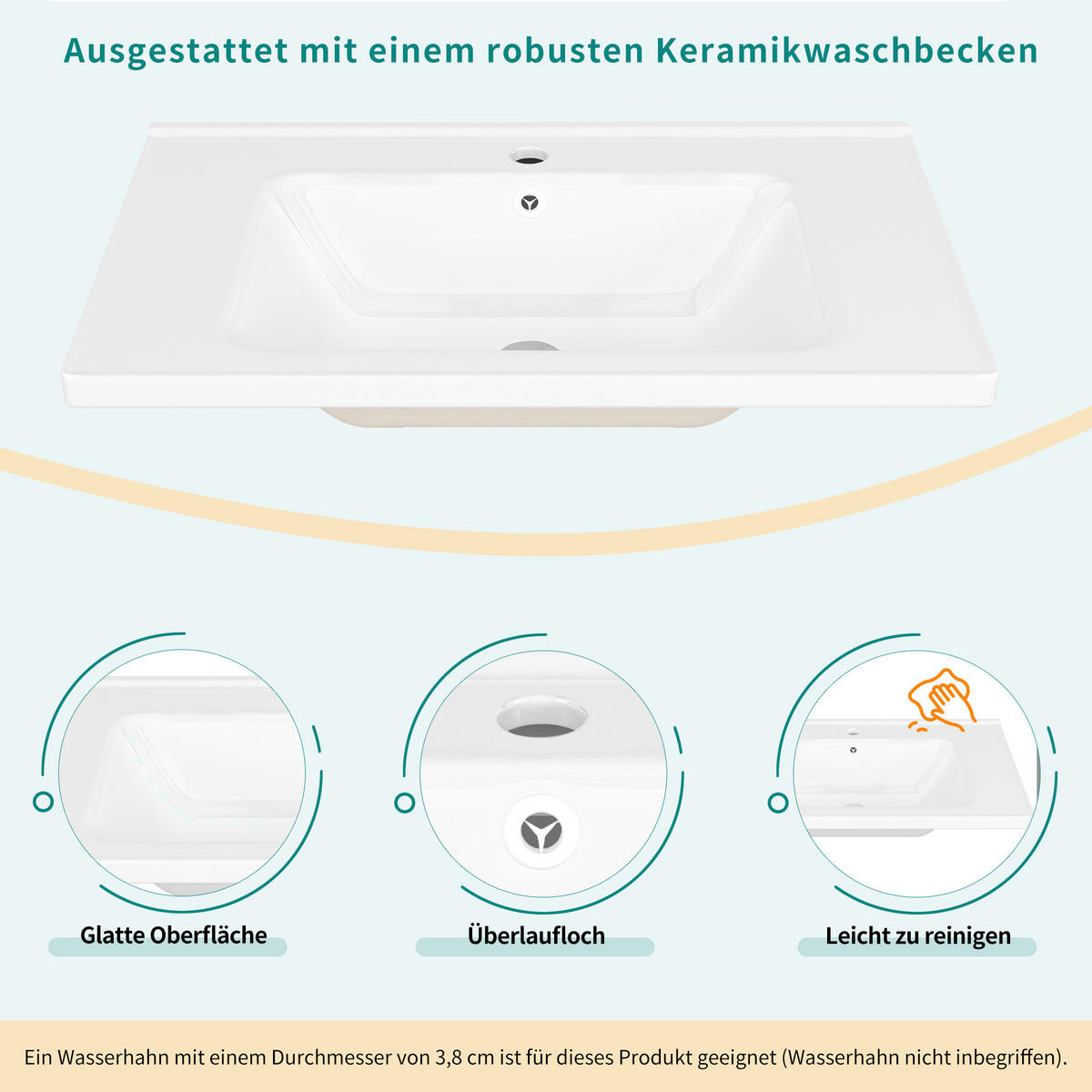 WASCHTISCH 78.5x46x46.8cm Weiß Mit 3 Schubladen & Waschbecken - Weiß, Holzwerkstoff (46/46.8/78.5cm) - FLIEKS