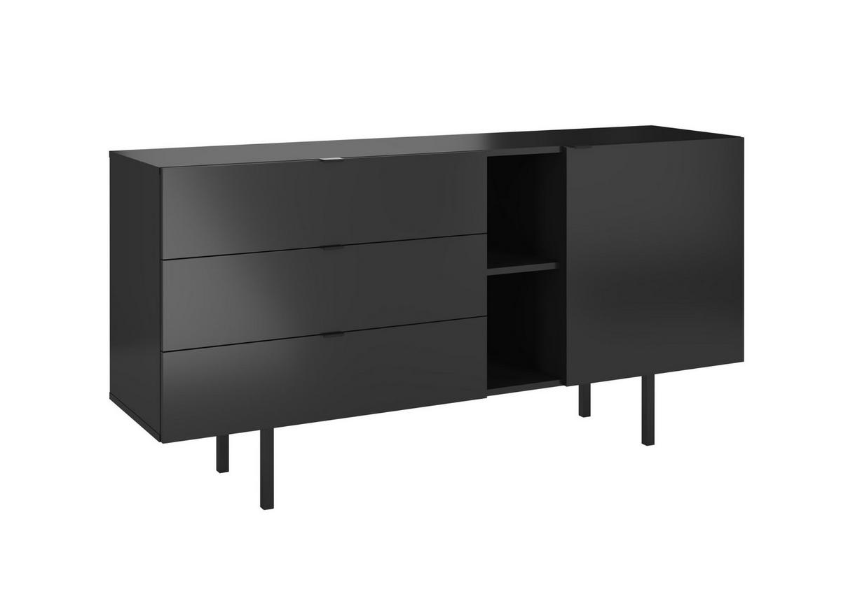 SIDEBOARD Myway, Schwarz, 3 Schubladen, Minimalistisch, 160 cm - Schwarz, Holzwerkstoff/Metall (160/80/41.6cm) - Skandica