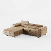 ECKSOFA VEMO CORE Links Braun Velours-Stoff mit Schlaffunktion und Bettkasten - Beige, Holz/Metall (280/205cm) - Barchello