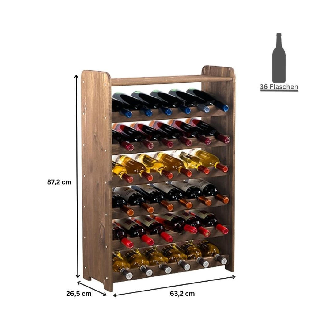 WEINREGAL Pinotwine C 87,2x63,2x26,5 cm 36 Flaschen Massives Kiefernholz Braun Geölt - Braun, Holz (63.2/87.2/26.5cm) - PROREGAL