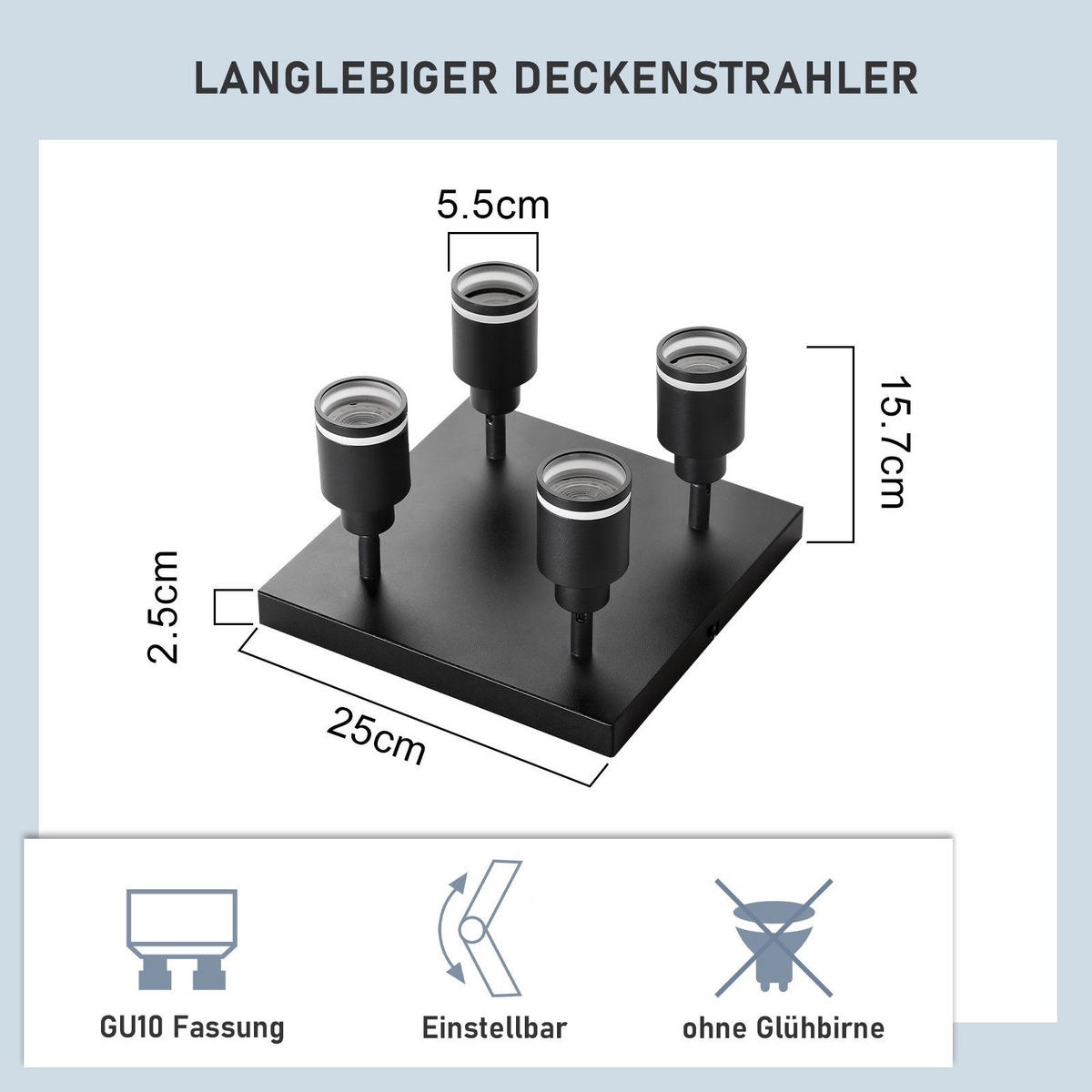 STRAHLER Lippstadt 4-flammig 25/25/15.7 cm - Schwarz, Metall (25/25/15.7cm) - Nettlife
