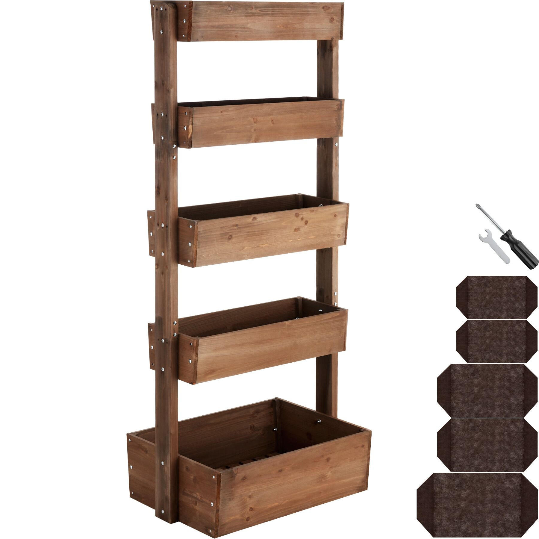 VERTIKALBEET Flora,inklusive Pflanzvlies, 81 x 52 x 180 cm,braun - Braun, Holz (81/180/52cm) - tectake