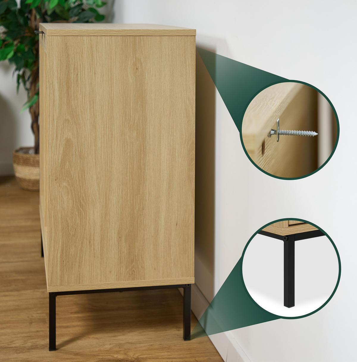 SIDEBOARD - Hellbraun, Holzwerkstoff/Kunststoff (80/76/35cm) - Relaxdays