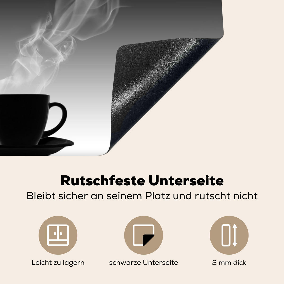 HERDABDECKPLATTE Kaffee - Herz - Schwarz und weiß - Tassen Herdabdeckung Induktionsfeld 75x52 cm - Weiß, Kunststoff (75/52/0.2cm) - MuchoWow