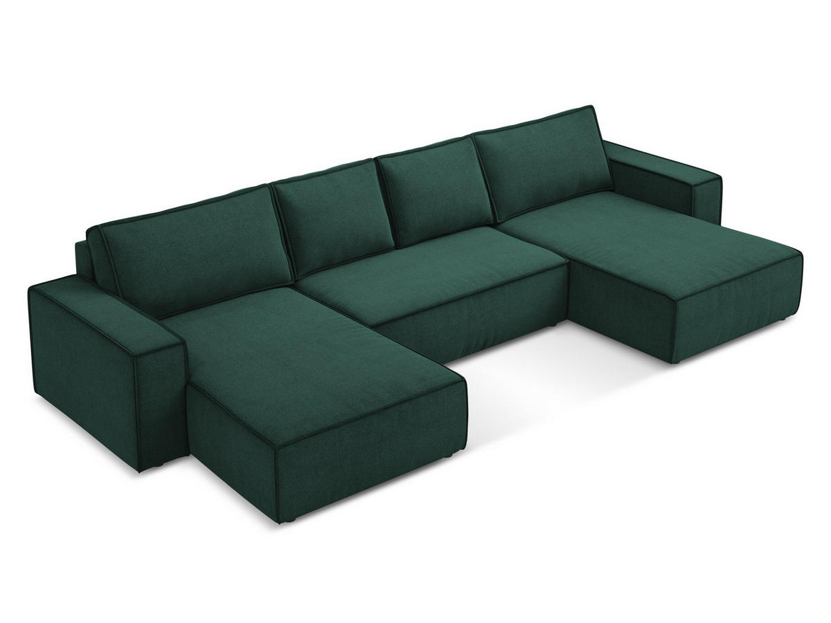 WOHNLANDSCHAFT Strukturstoff Stoff Grün - Dunkelgrün/Schwarz, Kunststoff/Textil (398/82/185cm) - Makamii