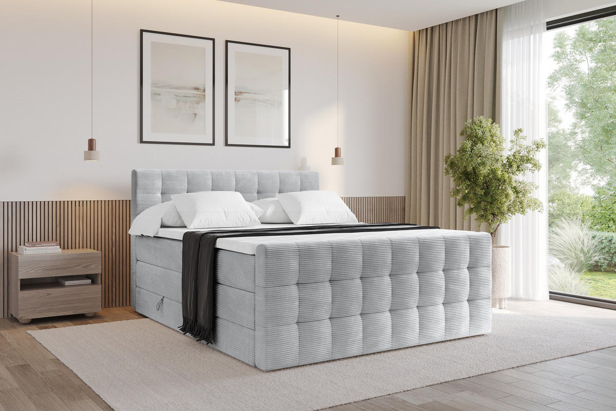BOXSPRINGOVÁ POSTEL s matrací H3/H4 - IGAN-Z KING - 140x200 cm Šedá - barva hliníku, kompozitní dřevo (143/200cm) - ALTDECOR