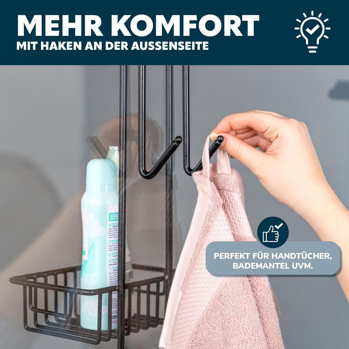 DUSCHREGAL, schwarz - Schwarz, Metall (18.5/70/20cm) - bremermann