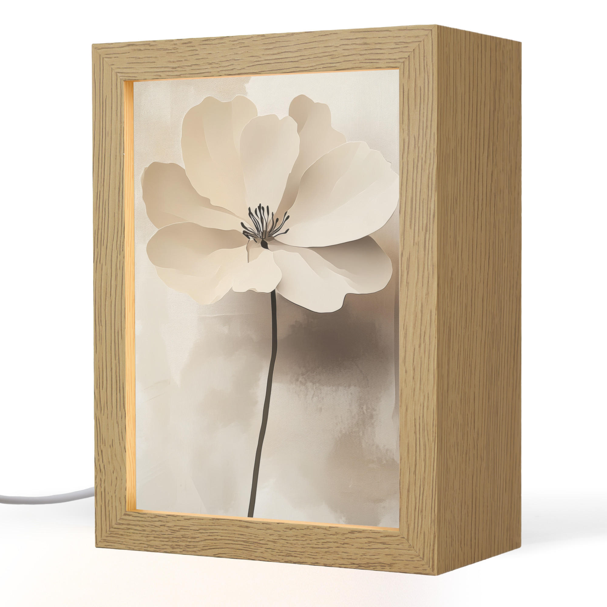 STOLNÍ LAMPA Květina - béžová - barva - stín 15x20 cm - barva starého dubu, kompozitní dřevo (8/15/20cm) - OnlyWow
