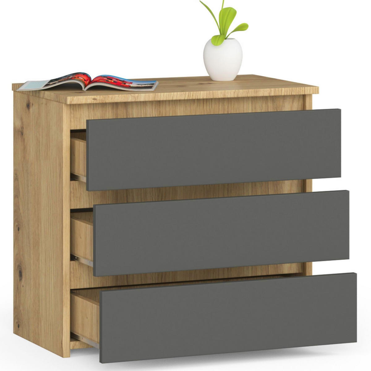 NACHTSCHRANK Eiche Artisan, Grau 60x35x57 cm - Wengefarben/Eiche Artisan, Holzwerkstoff (60/57/35cm) - Akord