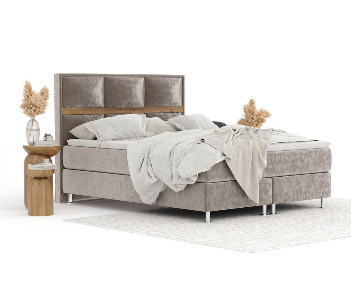 BOXSPRINGBETT Soto Taupe 200/200 cm mit Latex-Topper - Taupe/Silberfarben, Holz/Holzwerkstoff (200/200cm) - Maison de Reve