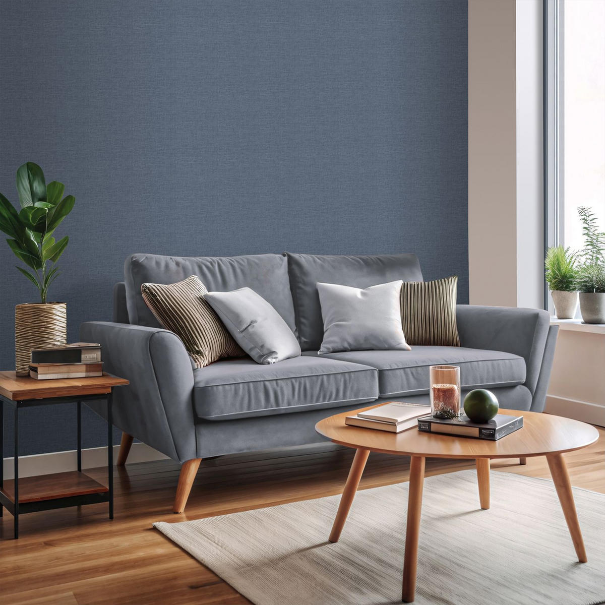 TAPETE Leinen-Optik 53 cm x 10 m - Blau, Papier (53/1000cm) - Sanders & Sanders