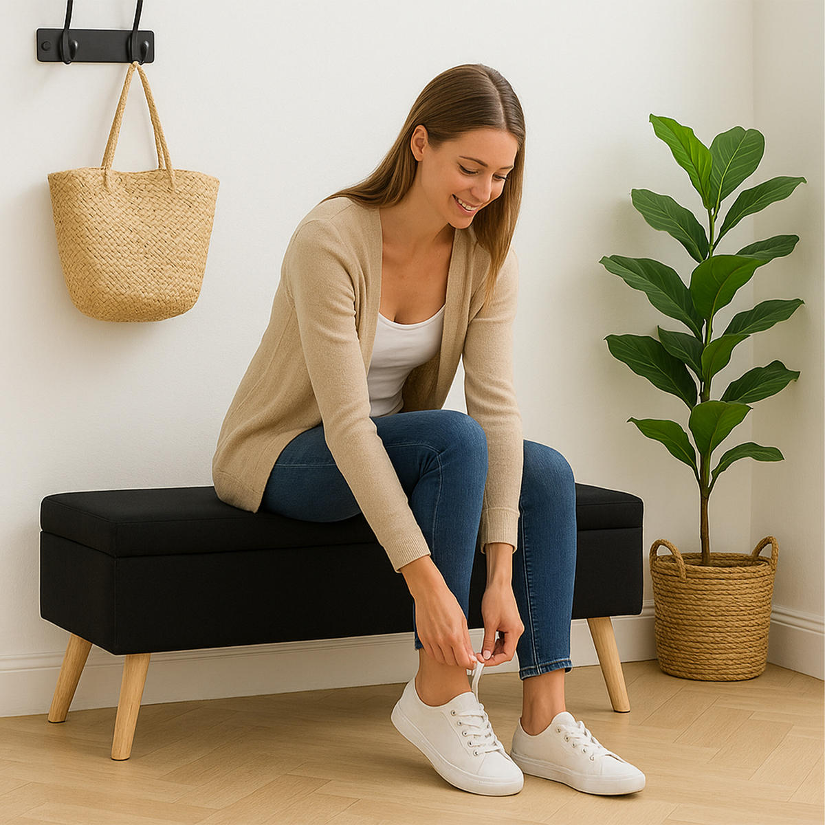 SITZBANK - Schwarz, Holz/Holzwerkstoff (110/40/40cm) - Relaxdays