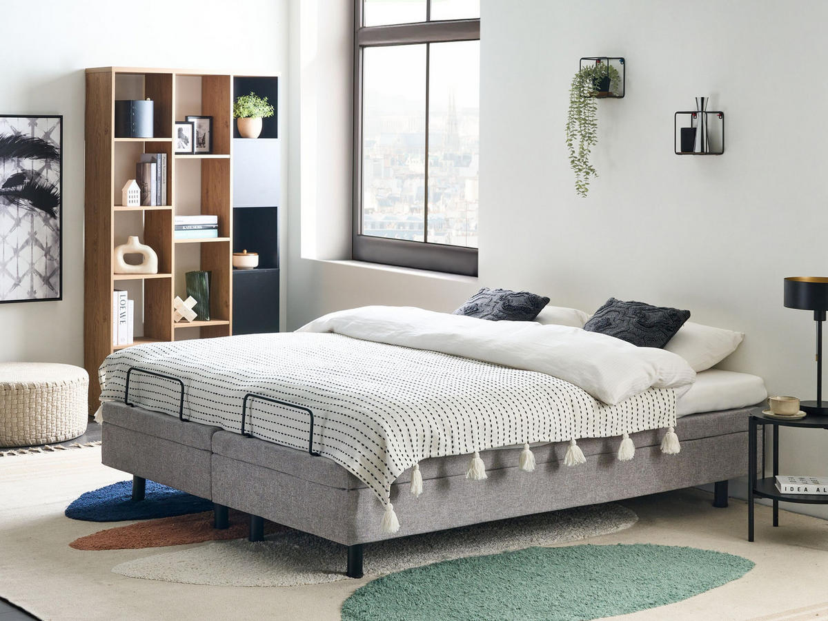 VERSTELLBARESBETT 160/200 cm Hellgrau Duke II - Hellgrau/Schwarz, Textil (160/200cm) - Beliani