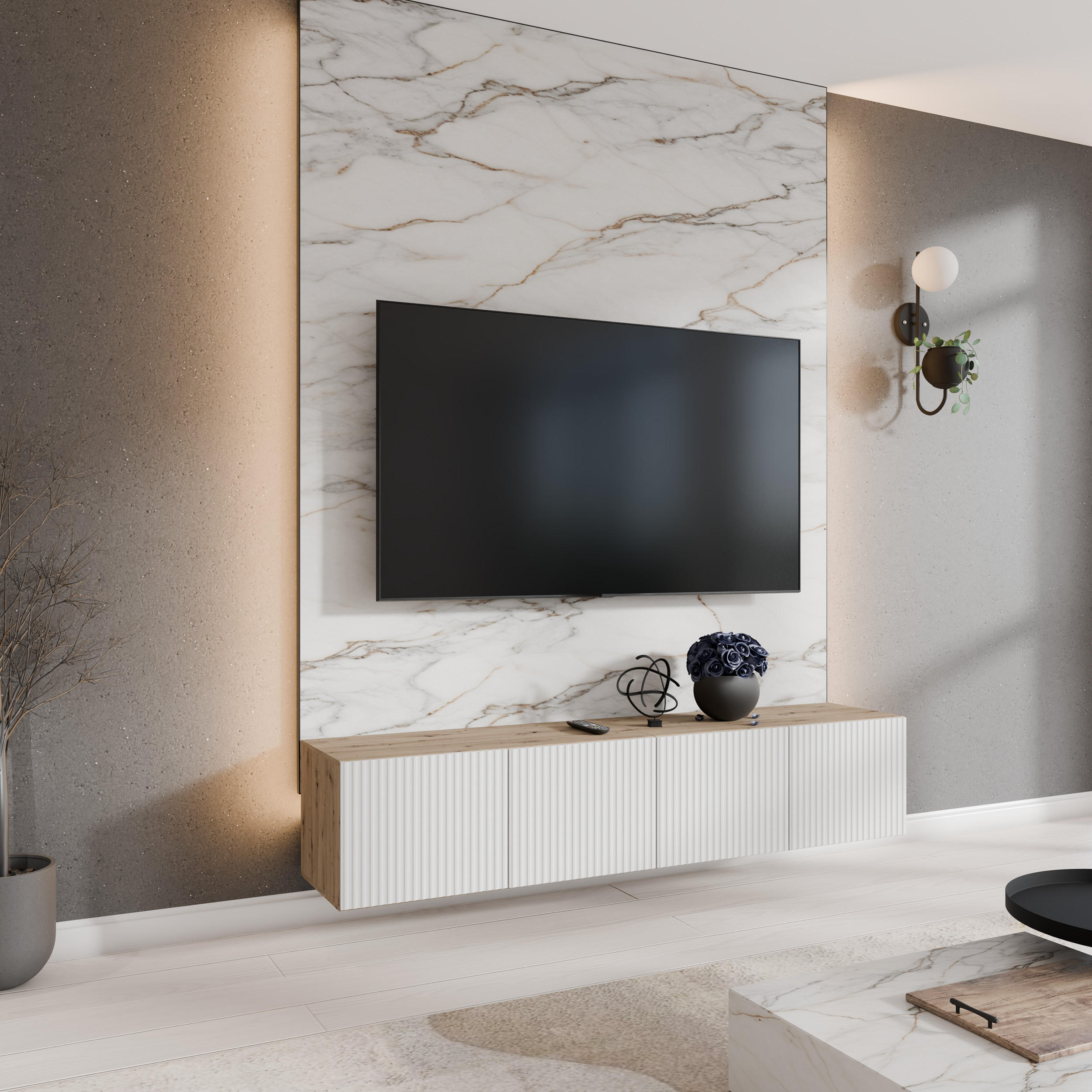 TV-SCHRANK NOE - Eiche Artisan/Weiß, Holzwerkstoff (200/41/40cm) - Meblini