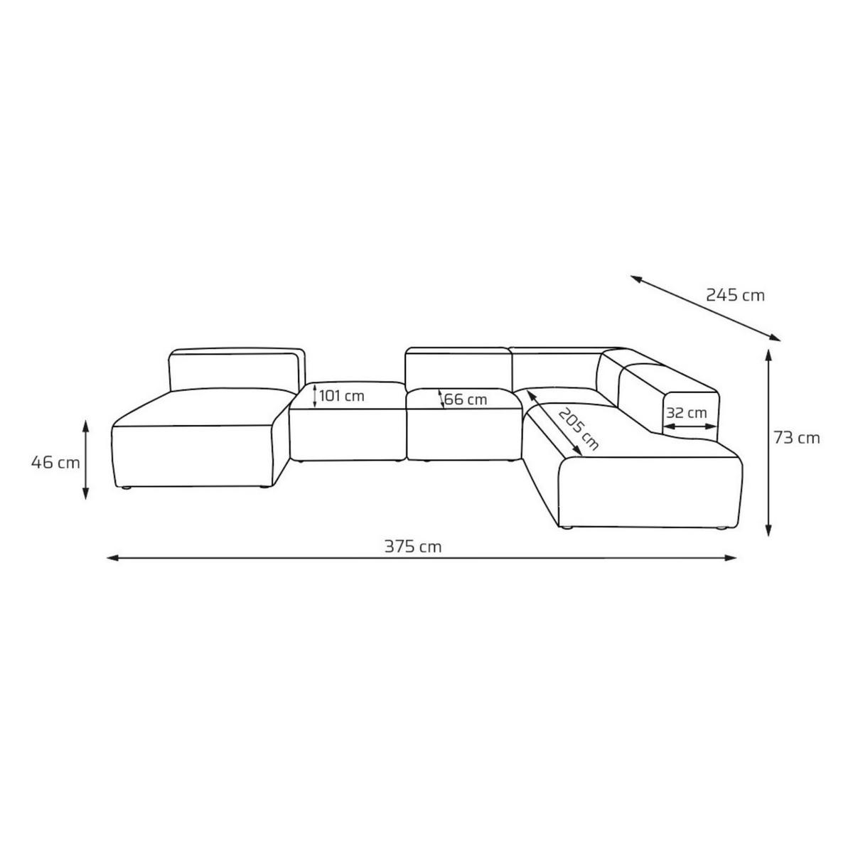 5-SITZER modulares Wohnlandschaft U XXL HEAVEN SET 6 Rechts, Breite 375 cm Webstoff Grün - Schwarz/Grün, Holz/Kunststoff (245/73/375cm) - Muffo