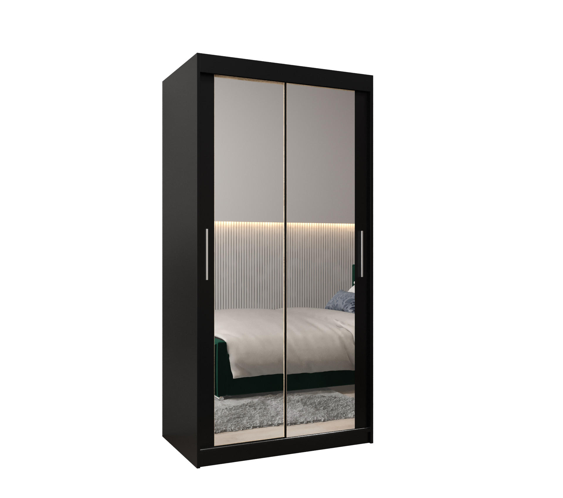 SCHWEBETÜRENSCHRANK 200/100/62 2-türig - Silberfarben/Schwarz, Holz/Kunststoff (100/200/62cm) - MÖBEL KRYSPOL