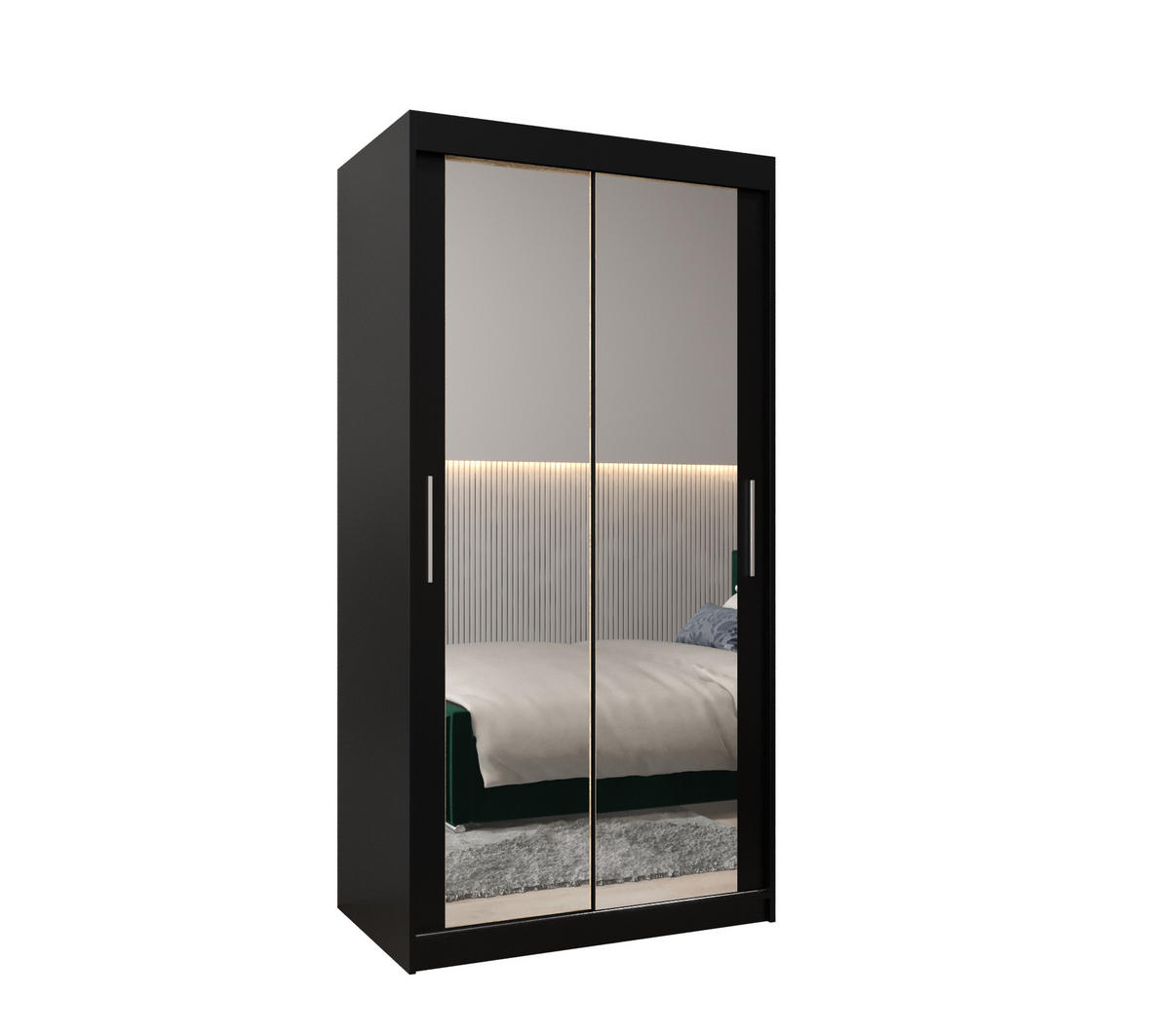 SCHWEBETÜRENSCHRANK 200/100/62 2-türig - Silberfarben/Schwarz, Holz/Kunststoff (100/200/62cm) - MÖBEL KRYSPOL