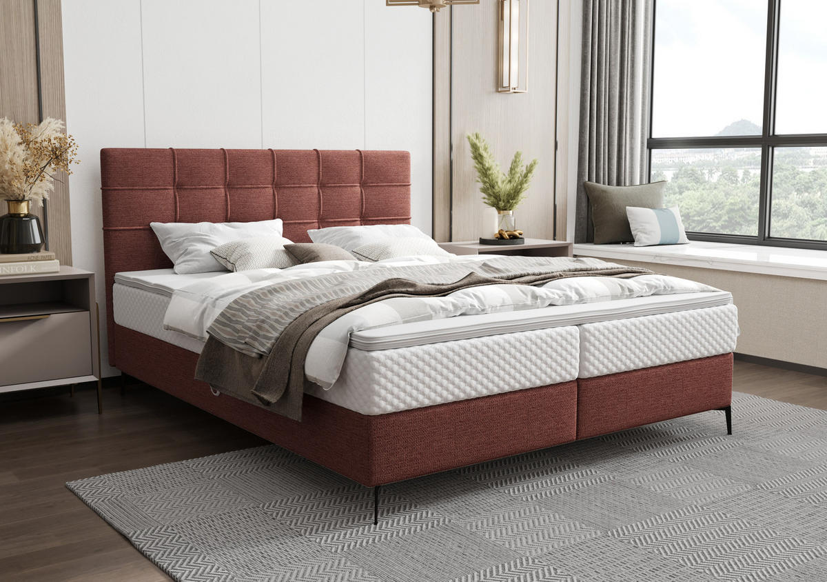 BOXBETT INAO 140x200 mit Matratze H3, Bonell und Topper ARAGON 59 - Rot, Textil (140/200cm) - Bedante