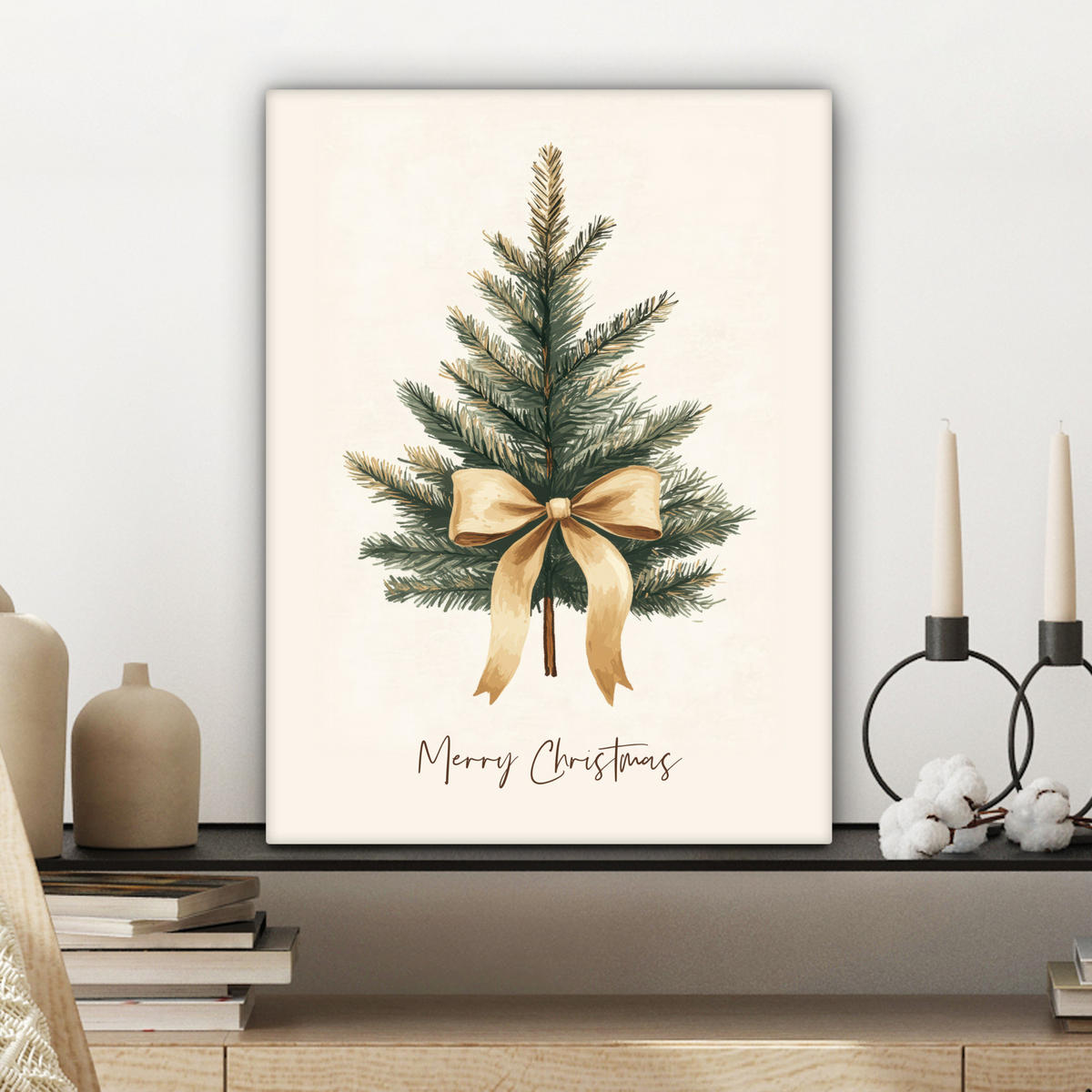 LEINWANDBILD Weihnachtsbaum - Weihnachten - Frohe Weihnachten - Beige 30x40 cm - Sandfarben, Textil (30/40cm) - MuchoWow