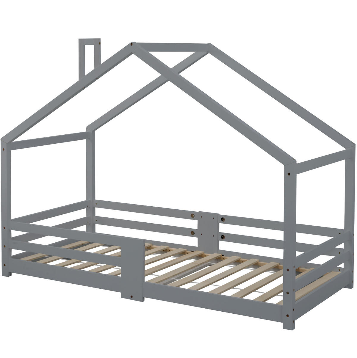 HAUSBETT 90/200 cm Grau aus Kiefer massiv mit Rausfallschutz - Grau, Holz (90/200cm) - Flora Grace