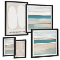 BILDER SET 5er Set - 50x50 cm & 20x30 cm & 40x60 cm Schwarzer Rahmen - Abstrakte blaue Landschaften - Schwarz, Kunststoff (40/60cm) - TULUP