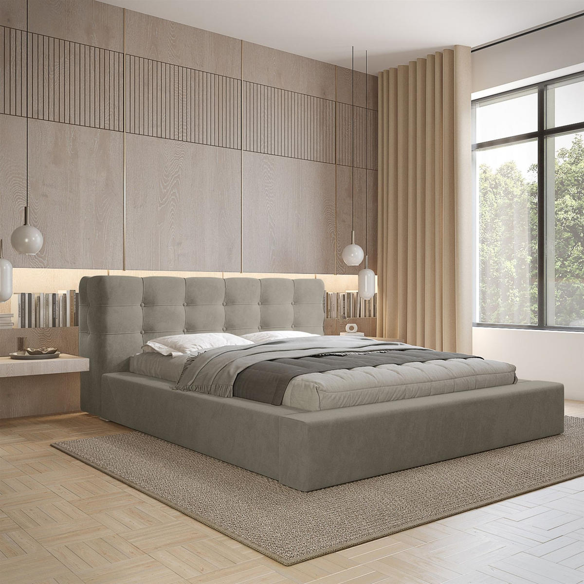 POLSTERBETT Antonio Stoff Ditra - Beige, Holzwerkstoff/Textil (180/200cm) - Fun Möbel