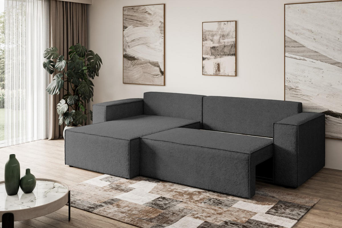 ECKSOFA mit Schlaffunktion und Bettkasten CELTIC-XL - 277x143x83 cm Grau Bouclé - Schwarz/Grau, Holzwerkstoff/Kunststoff (277/143cm) - ALTDECOR