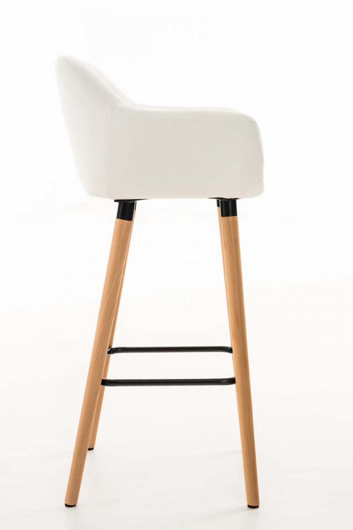 BARHOCKER Lederlook weiß - Eukalyptusholzfarben/Weiß, Holz/Textil (55/99/46cm) - CLP