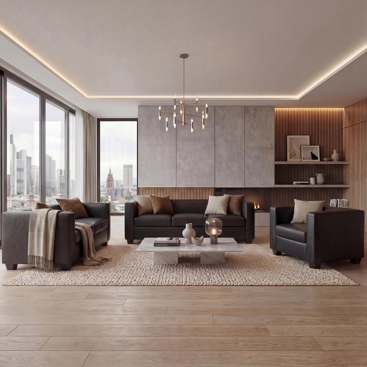 3-2-1 SOFAGARNITUR Schwarz - Schwarz, Leder (400/70/300cm) - MCW