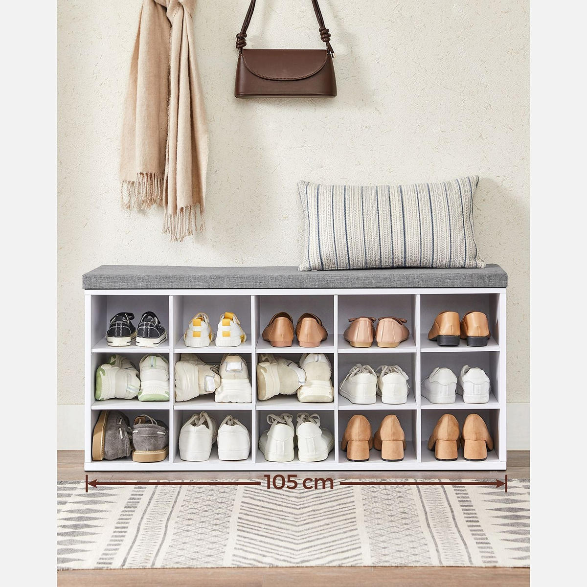 SCHUHBANK TUNIS - Weiß, Holzwerkstoff (30/48/105cm) - Hansiro