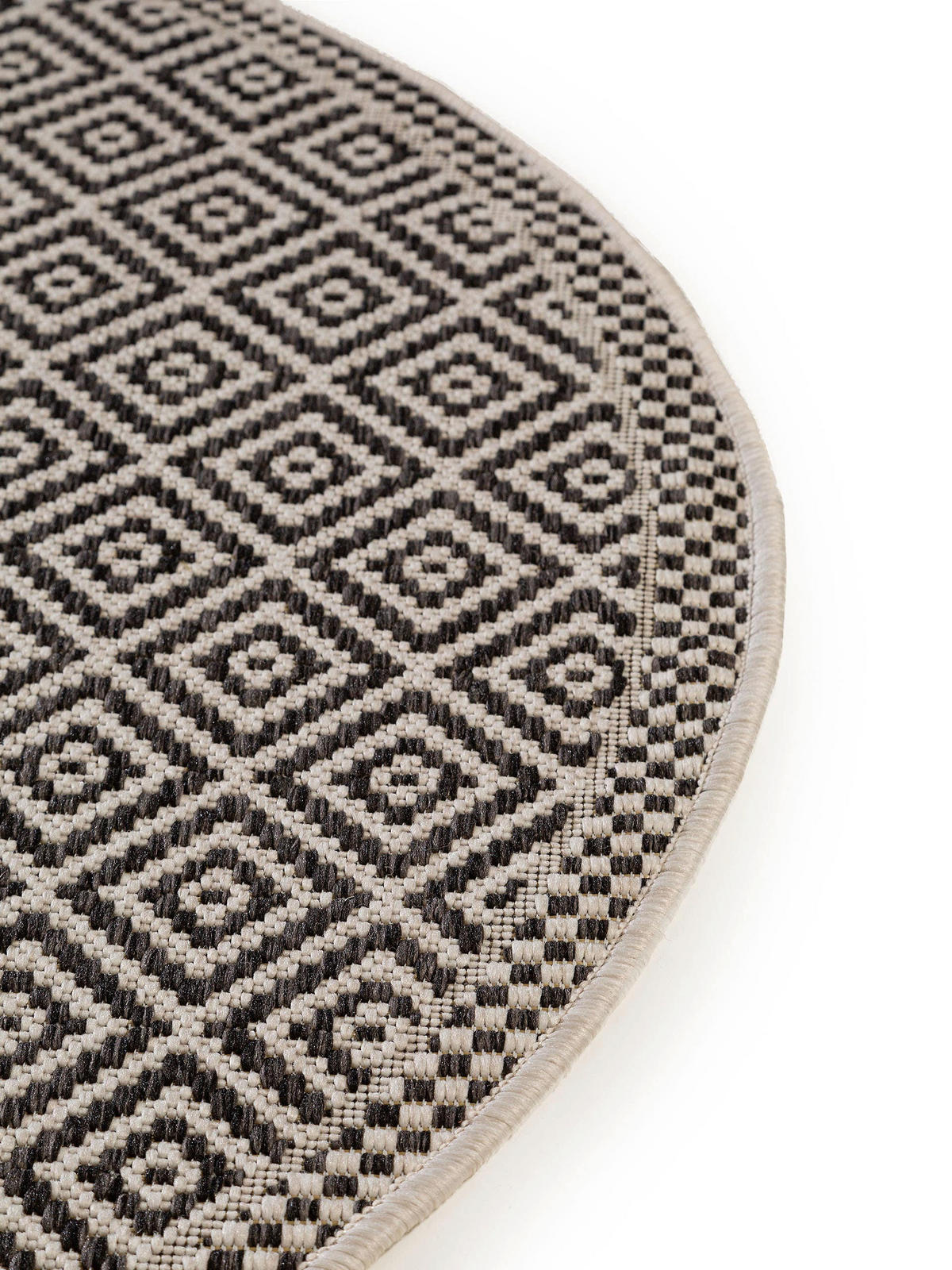 OUTDOORTEPPICH rund Cleo Weiß/Schwarz ø 120 cm rund - Weiß, Textil (120/120cm) - benuta Nest
