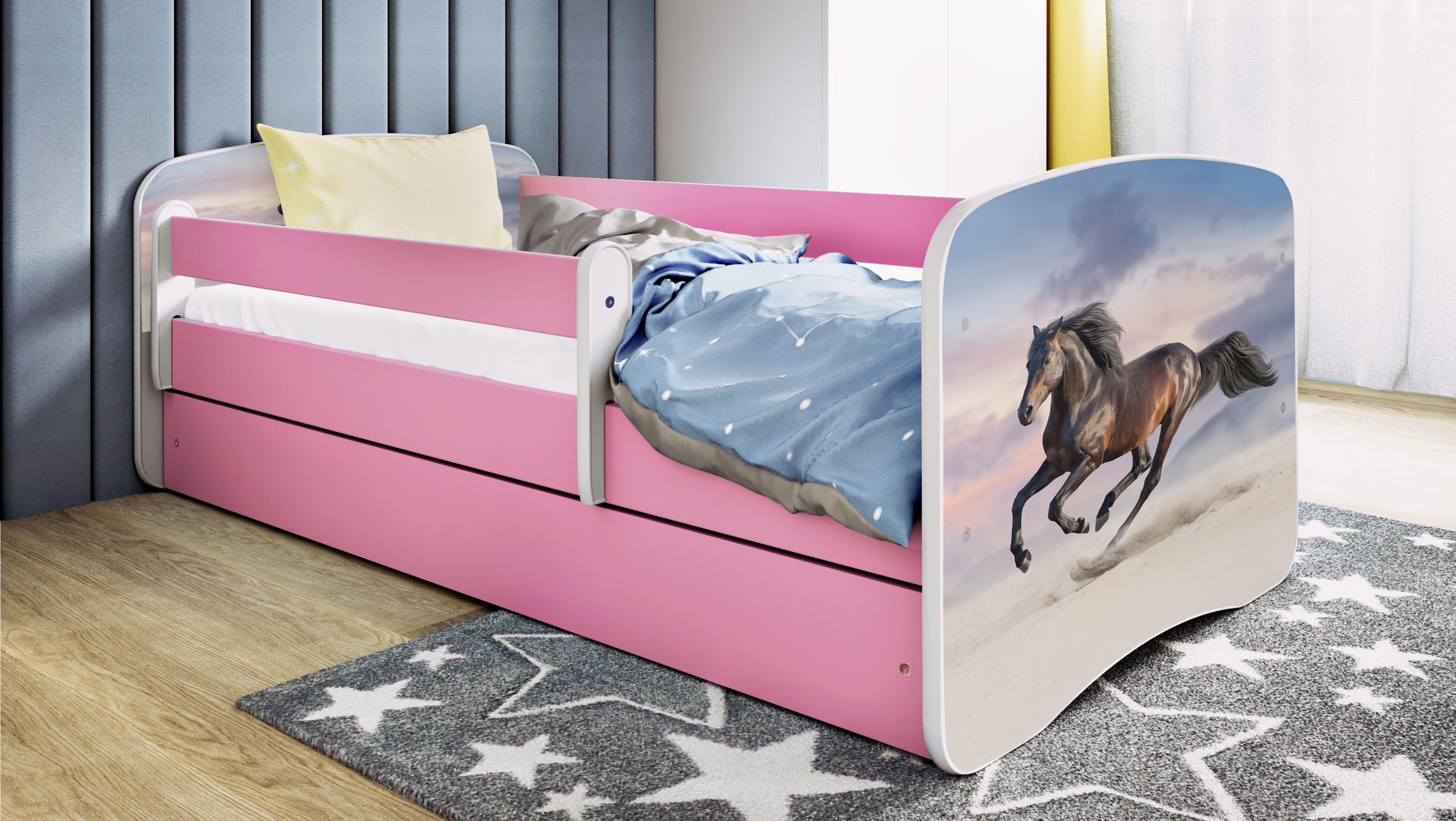 KINDERBETT Pferd im Galopp mit Schublade 140/70 80/61/144 - Rosa, Holzwerkstoff (70/140cm) - RAUMHIRSCH FURNITURE