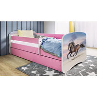 KINDERBETT Pferd im Galopp 80x160 cm mit Matratze, Schublade, Rausfallschutz & Lattenrost, Rosa - Rosa, Holzwerkstoff (80/160cm) - RAUMHIRSCH FURNITURE