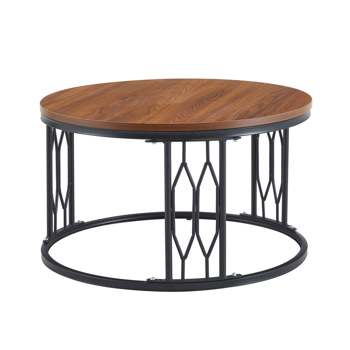 COUCHTISCH DE-37365 rund mit Holzoptik Walnuss - Walnussfarben, Metall (70/70/40.5cm) - ComfortXL