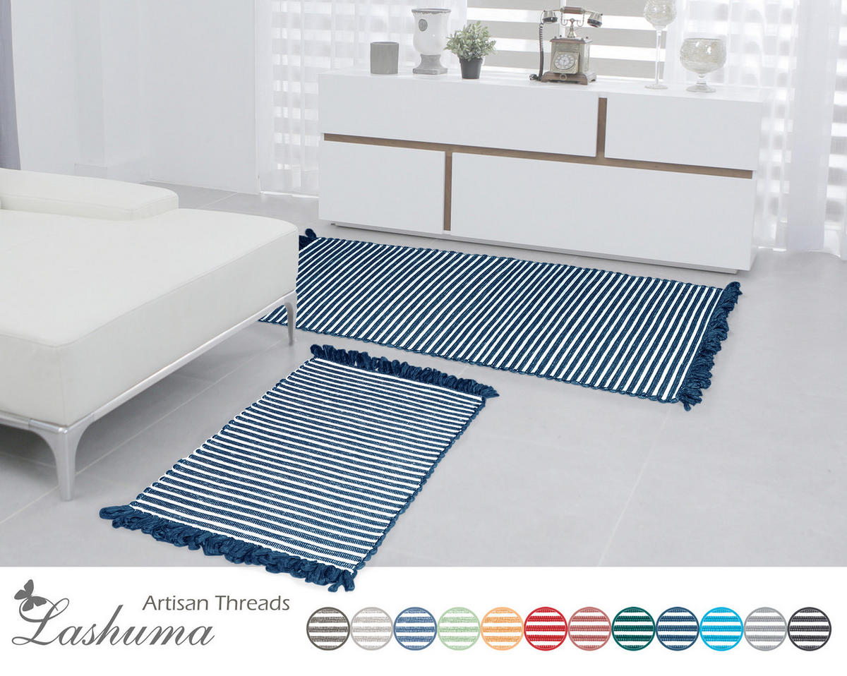 HANDGEWEBTER Läufer 50x70 cm Kosmos - Blau, Naturmaterialien/Textil (50/70cm) - Lashuma