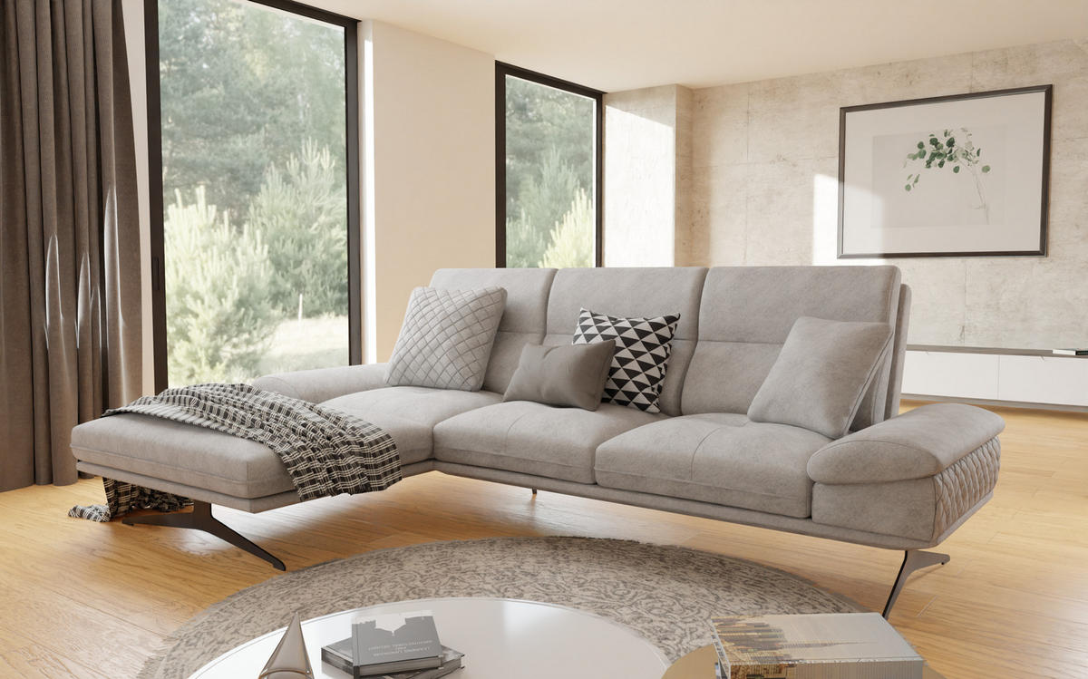 ECKSOFA Loris Grau Samt - Ottomane links - Schwarz/Grau, Holz/Textil (294/175cm) - S-Style Möbel
