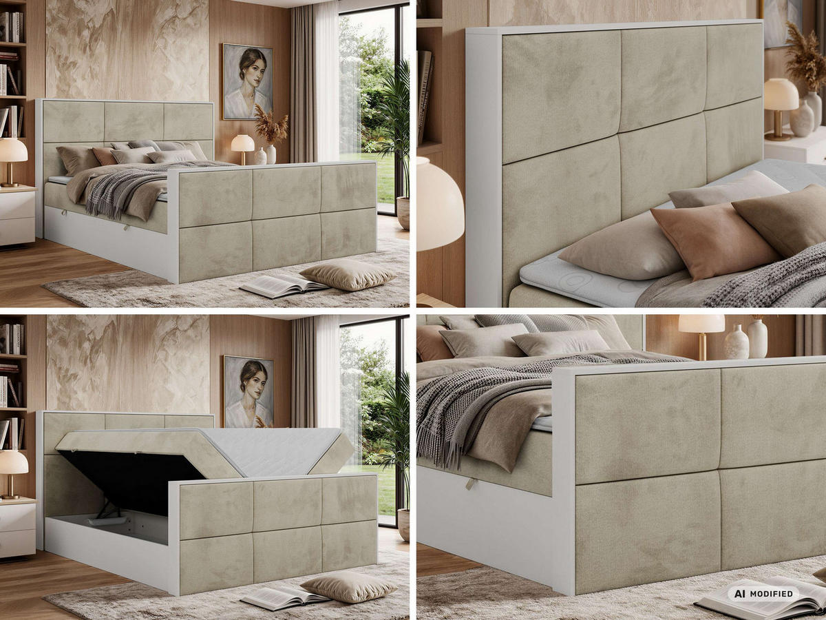 KONTINENTÁLNÍ POSTEL DELVIT DUO 200/200 - Béžová Samet - Topper Visco - H3 - černá/béžová, textil/plast (200/200cm) - MKS