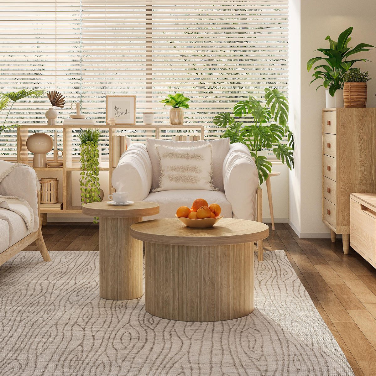 COUCHTISCH, doppelter runder Tisch, 66/66/40 cm + 40/40/46 cm modernes Design, Naturfarben - Naturfarben, Holzwerkstoff (106/106/46cm) - Redom