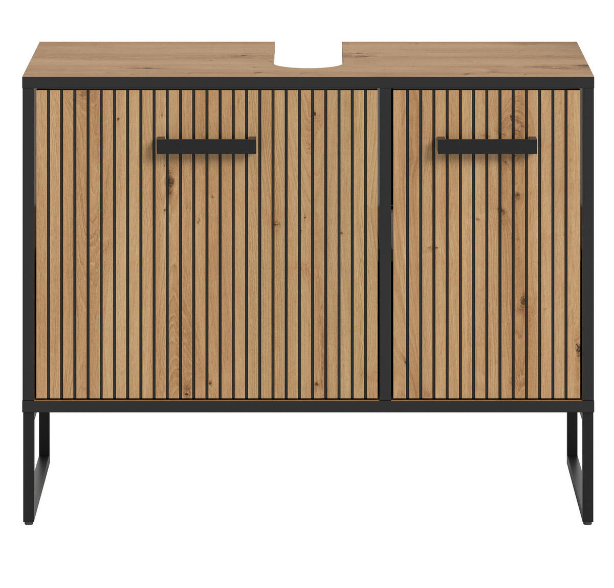 WASCHBECKENUNTERSCHRANK Eiche Artisan, schwarz 80 cm, Badezimmer Unterschrank mit Soft-Close - Schwarz/Eiche Artisan, Holzwerkstoff/Kunststoff (80/63/36cm) - Inn.Furn