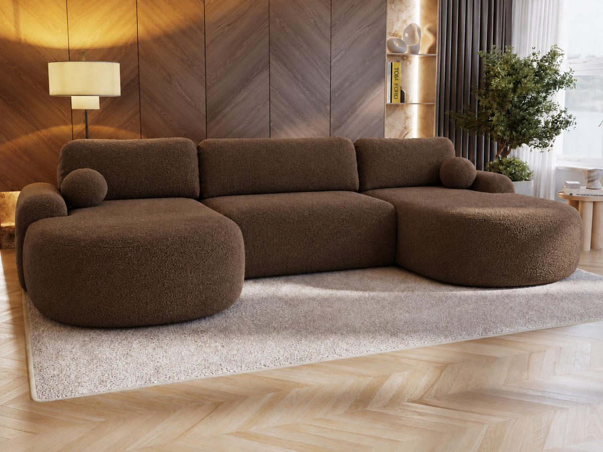 ECKSOFA Aurio U Bouclé-Stoff Braun - Schwarz/Braun, Kunststoff/Textil (347/177cm) - Graingold