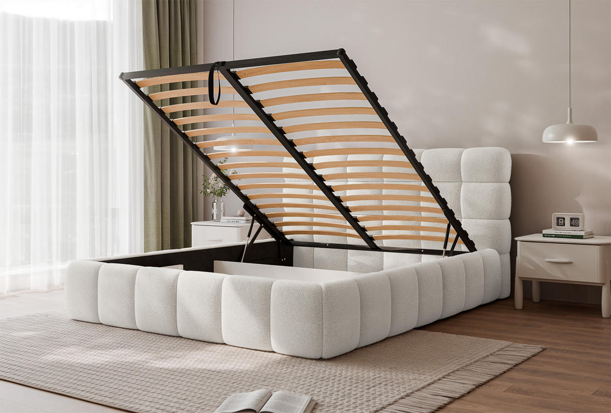 POLSTERBETT BIVIO 140x200 cm, Weiß - Weiß, Textil (140/200cm) - Fedve