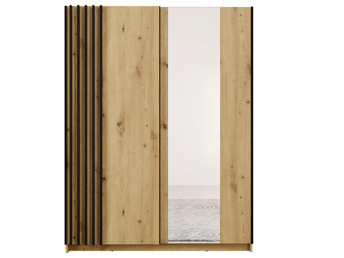 SCHIEBETÜRENSCHRANK BAVORA 10 -150,6×198,5×62 cm mit Spiegel, Regalen & Kleiderstange Artisan Eiche - Eiche Artisan, Holz/Holzwerkstoff (150.6/198.5/62cm) - Milaros Markt