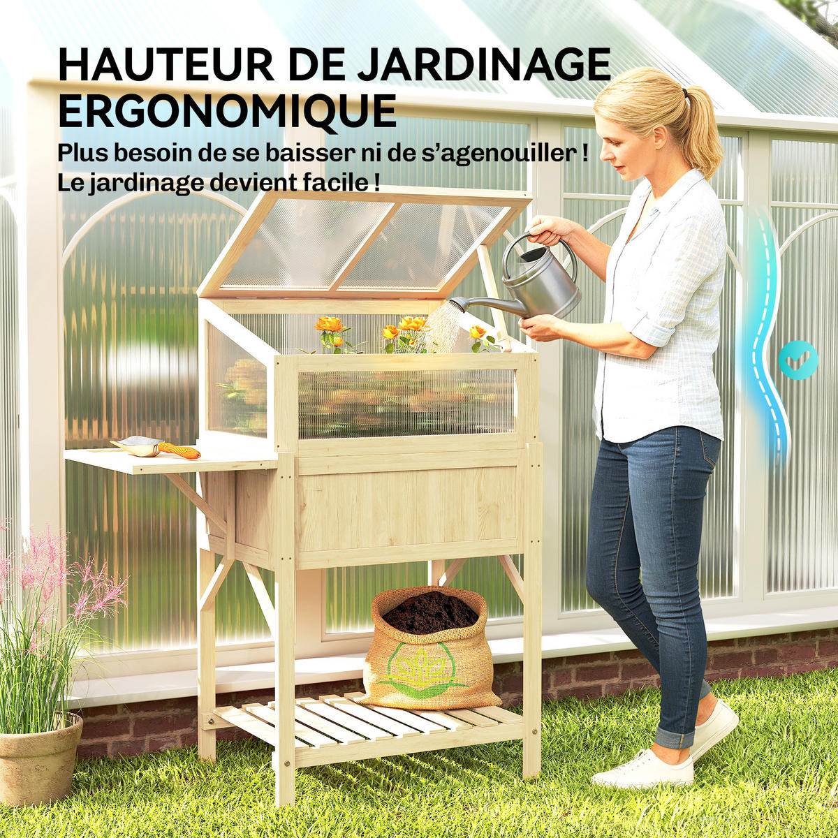 HOCHBEET DE-16052 mit Frühbeet & Klapptisch Naturholz - Naturfarben, Holzwerkstoff (104/120/50cm) - ComfortXL